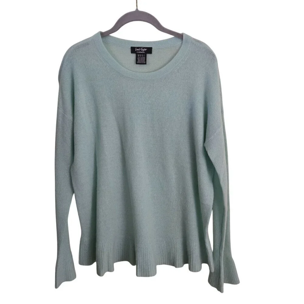 Lord & Taylor Mint Green 100% Cashmere Ruffled Hem Sweater Size M